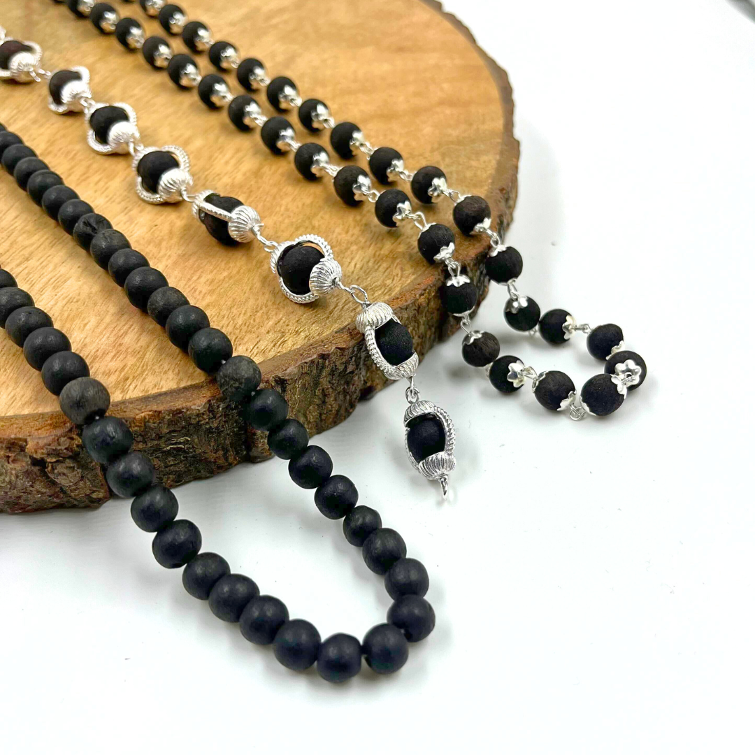 Original Karungali Malai 108-Beads + Silver Cap Karungali Bracelet and Silver Cap Karungali Malai 54 Beads