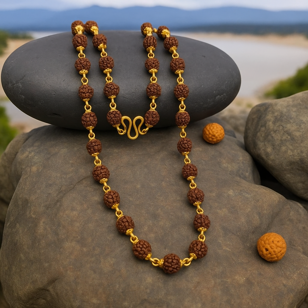 Gold Plated Rudraksha Necklace Mala