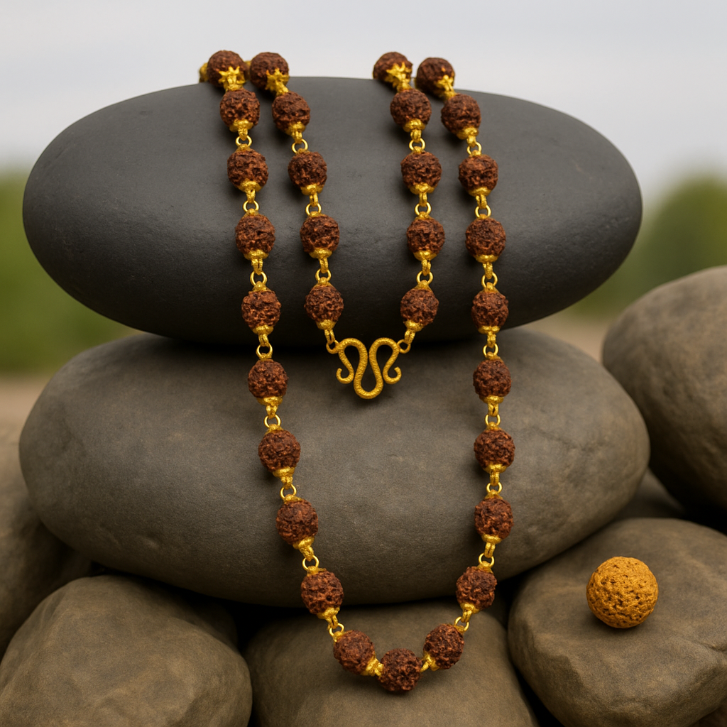 Gold Plated Rudraksha Necklace Mala