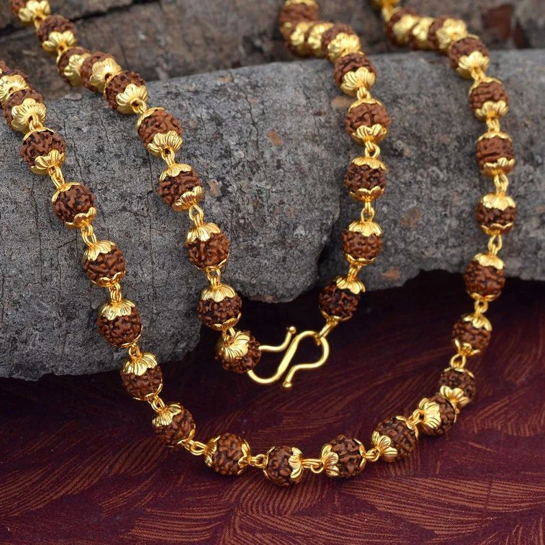 Gold Plated Rudraksha Necklace Mala